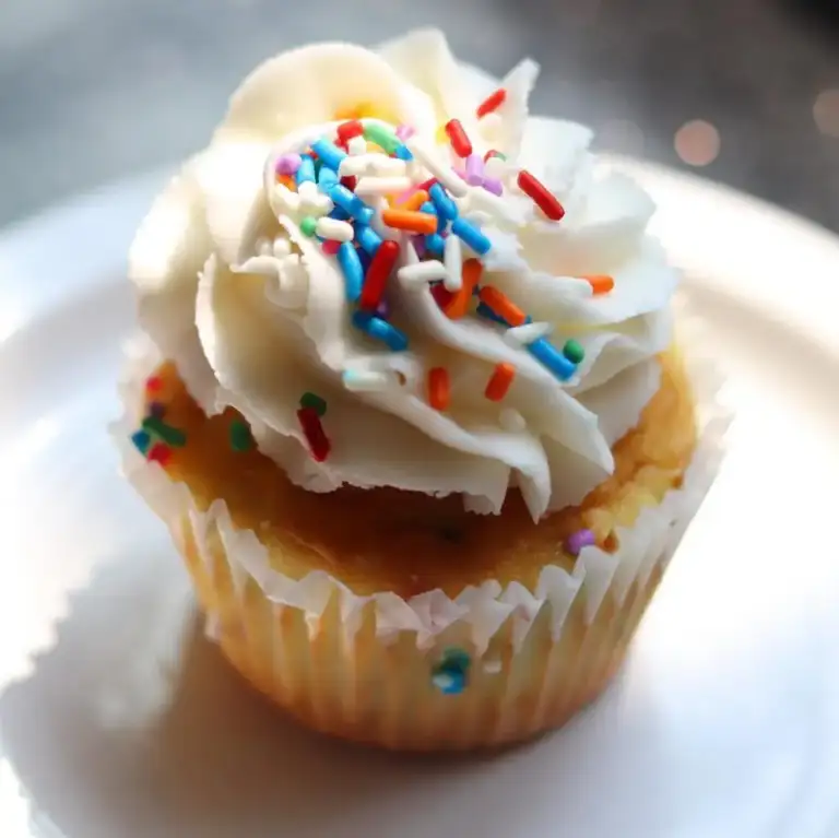 Confetti cupcake with pink frosting at Frost Me Sweet